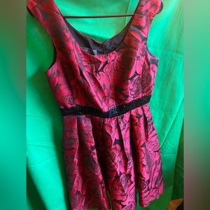 DONNA RICCO New York Red Floral Holiday Dress with Sequins Fit & Flare